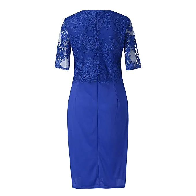 TastyHottie - Womens Dress Ladies Plus Size Cocktail Dress Short Sleeve Lace Midi Dress Elegant Evening Party Mini Skirt
