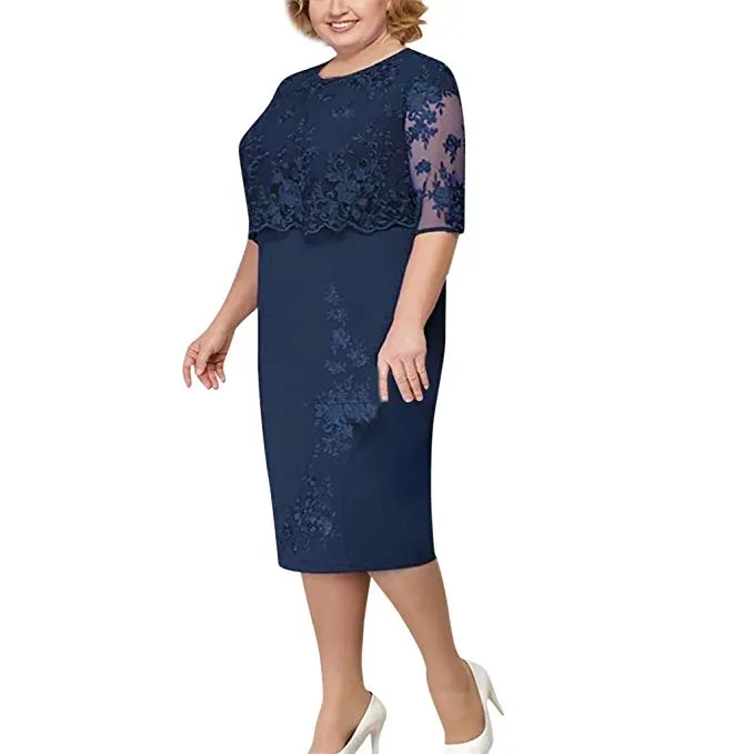 TastyHottie - Womens Dress Ladies Plus Size Cocktail Dress Short Sleeve Lace Midi Dress Elegant Evening Party Mini Skirt