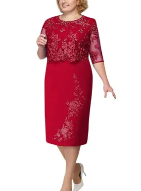 TastyHottie - Womens Dress Ladies Plus Size Cocktail Dress Short Sleeve Lace Midi Dress Elegant Evening Party Mini Skirt
