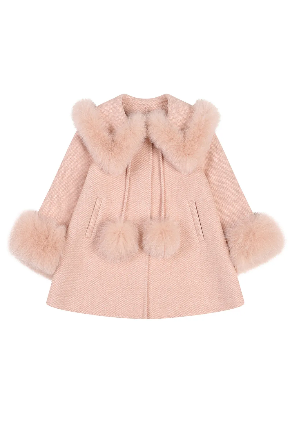 'Victoria' Cashmere coat with pom-poms - Blush